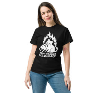 gato navidad meme playera negra mujer