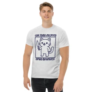 Playera blanca gato tierno meme hombre 01